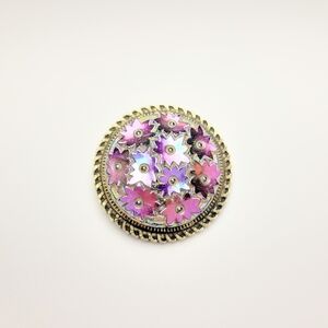 Vintage Gold Floral Pink and Purple Scarf Clip Ring - Western Germany Signed